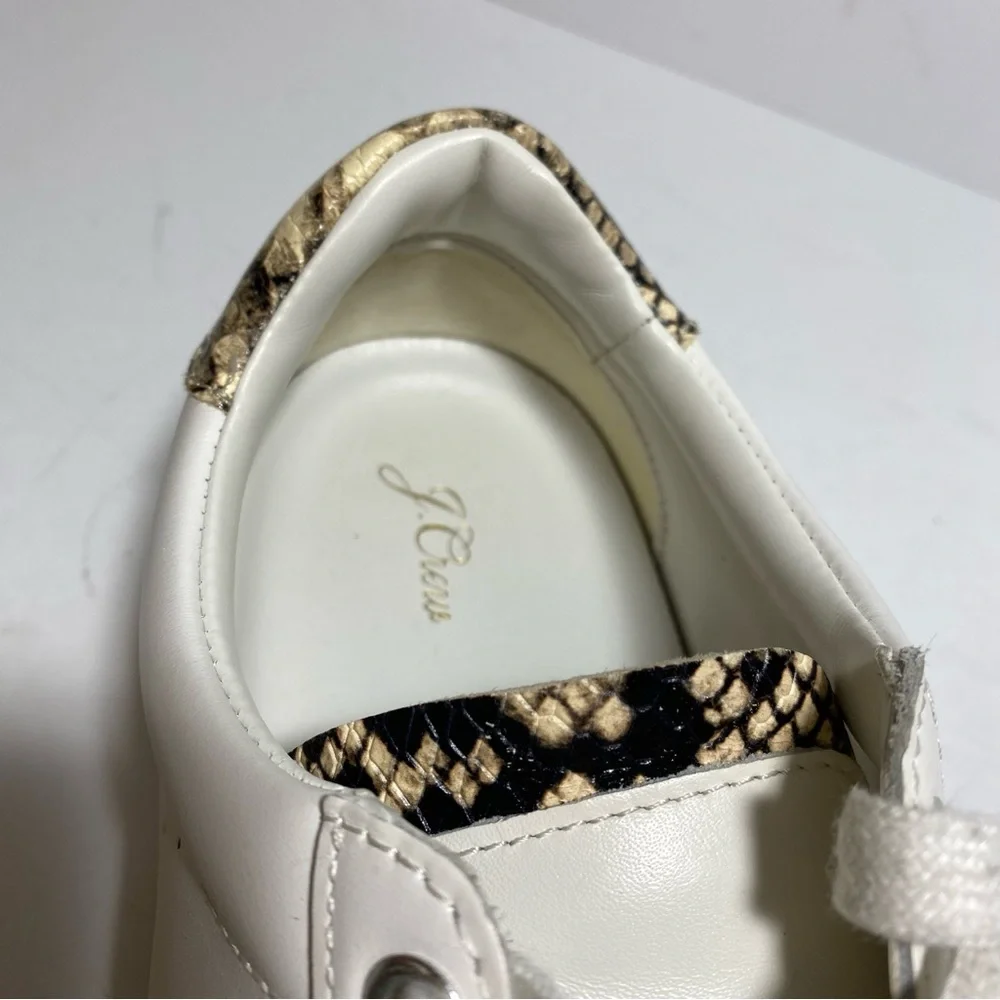 J.Crew Saturday Withe Leather Snake-Print Detail Sneakers Women’s Size 10